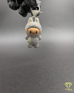 Collar con colgante de conejo de dibujos animados con incrustaciones de diamantes, joyería de lujo estilo hip hop, colgante de diamantes pavé - Product Image 2