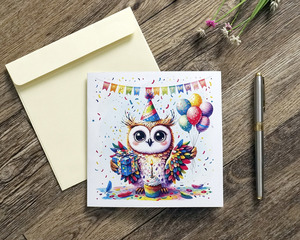 3D Pop-Up Birthday Card Owl With Balloons And Cupcake Gift <b>Paper</b> Greeting Card For Party Celebration - Product Image 6