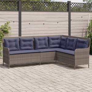 Sofá de Patio en Forma de L de 5 Plazas en Poliratán Gris con Acero con Recubrimiento en Polvo, Muebles de Exterior Duraderos y Elegantes - Product Image 1