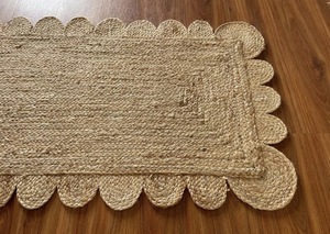 Alfombra de Yute Natural de Color Sólido Hecha a Mano con Bordes Festoneados, Ecológica, Estilo Boho Rústico para Decoración del Hogar - Product Image 2