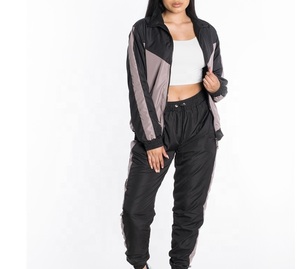 Women Color Blocking Hooded <b>Tracksuit</b> Full Sleeve Drawstring Closure Side Pockets Sporty Style Autumn Wear - Product Image 6