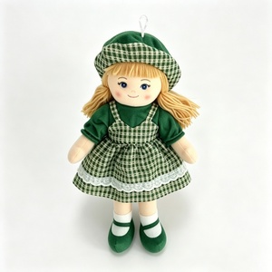 customized Mini Hanging Blonde Long Hair Rag Doll,Soft Fabric Girl Plush Ornament,Green Plaid <b>Beret</b> Lace Dress Cloth Doll - Product Image 1