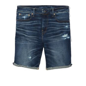 Shorts en jean noir pour homme, taille mi-haute, fermeture boutonnée, style streetwear déchiré, 100% coton tissé - Product Image 6