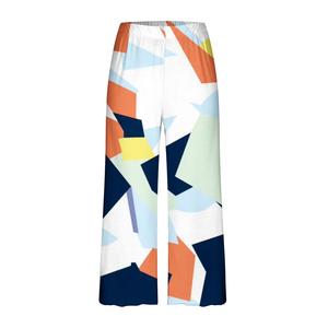 Pantalon tricoté décontracté pour femme, taille haute, coupe ample, jambe large, imprimé camouflage, en coton, longueur mollet, idéal pour l'été - Product Image 3