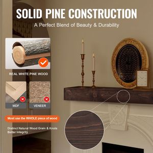 Mensola per Caminetto in Legno Naturale 183 x 20 x 13 cm, Capacità di Carico 22 kg, Mensola Galleggiante da Parete Stile Rustico - Product Image 4