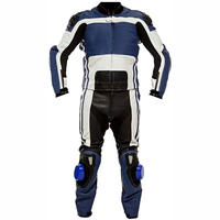 Traje de Motociclismo Unisex de Cuerpo Completo, de Cuero, Azul, Blanco y Negro, con Paneles Reflectantes y Resistentes al Viento, para Todas las Estaciones