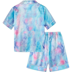 Conjunto de Pijama de Satén Tie Dye para Mujer, Manga Corta, Botones al Frente, Ropa de Dormir Informal de Verano, Pantalones Cortos de Talle Medio, Conjunto de 2 Piezas - Product Image 2