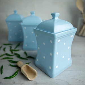 Charming Polka Dot <b>Storage</b> <b>Jar</b> With Easy Lift Lid Smooth Finish Space Efficient Design Freshness Lock <b>Kitchen</b> Organizer - Product Image 3