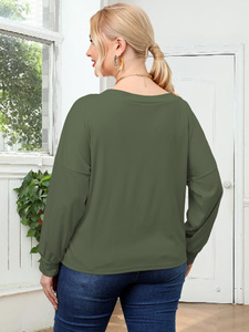 T-shirts à manches longues pour femmes grandes tailles, couleur unie, style décontracté, coupe irrégulière croisée, surdimensionnés, personnalisables en usine, collection automne - Product Image 3