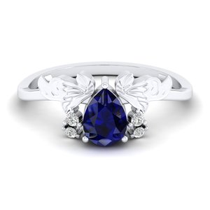 Anillos REYES de Lujo en Plata de Ley 925 con Zafiro Azul Corte Pera de 0.75Ct para Mujer, Joyería Elegante con Moissanita - Product Image 5
