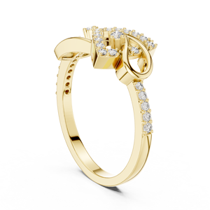 Élégante bague en or jaune avec motif chevron serti de diamants |   Bague géométrique moderne pavée pour femme, cadeau de bijoux - Product Image 2