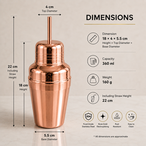 <b>Rose</b> Gold Electroplated Stainless Steel 2-Piece Cocktail Shaker Set 350ml Capacity Dishwasher Safe Classic Style Barware for - Product Image 3