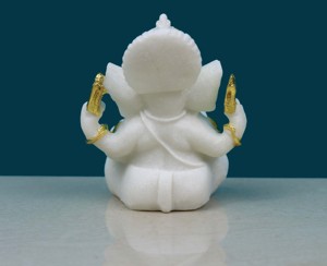 Nirmala Handicrafts Religious Elegant White Resin Patta Ganesha <b>Statue</b> <b>Gold</b> Accents | Art Deco Handmade Figurine Rajasthan - Product Image 4