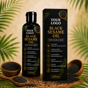 Huile de sésame noire 100% naturelle pour les cheveux et la peau |   Huile de graines de sésame pressée à froid |   Huile nourrissante pour la croissance des cheveux et le soin du cuir chevelu à base de plantes |   OEM - Product Image 4
