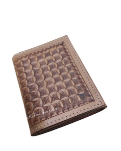 Portefeuille pour homme occidental en cuir véritable gaufré marron en cuir de vachette authentique avec boucle en alliage de longueur personnalisée et logo personnalisé - Product Image 2