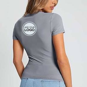 Camisetas de Verano de Algodón y Poliéster, Cortas, con Bordado y Estampado, con Botones, Color Gris - Product Image 4