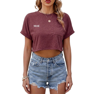 T-shirt court décontracté personnalisé pour femme avec poches, coupe décontractée, 100 % coton jersey, finition lisse - Product Image 1