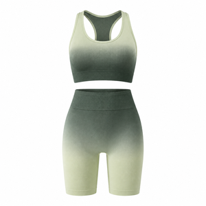 Women's Ombre Seamless Yoga Set 2 Piece Workout Shorts and Sports Bra High Waist Tummy Control Gym Fitness Clothing Activewear - Product Image 2