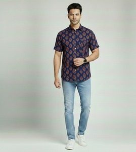 Camisa de Estilo Formal con Diseño Floral Buta, Cuello Camisero, Manga Corta, Secado Rápido, 100% Algodón, Transpirable, Ecológica, Dibujada a Mano - Product Image 6