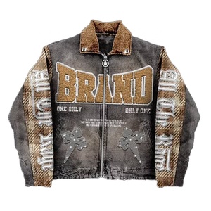 OEM ODM Manufacturer Denim Jacket <b>Jeans</b> Set Men Y2K Street Wear Sherpa Collar <b>Embroidered</b> Patchwork Eco-Friendly Loose Denim - Product Image 3