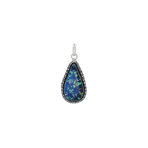 Pendentif en opale poire en gros, serti en laiton, fait main, bijou en opale bleue, pendentif cabochon, pendentif statement - Product Image 1