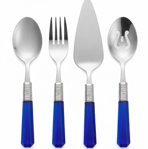 Ensemble de couverts élégants en résine bleue avec manche poli miroir, cuillère, fourchette, spatule à gâteau et cuillère de service, compatible lave-vaisselle, pour usage domestique - Product Image 1