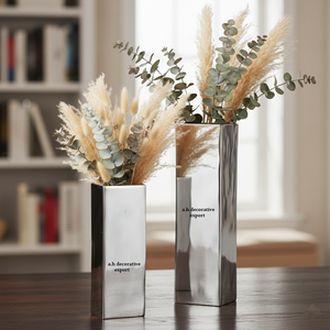 Juego de Jarrones Cuadrados Modernos de Aluminio Cromado Plateado, Ecológicos, con Acabado de Espejo, Macetas Rectangulares de Lujo para el Hogar - Product Image 1