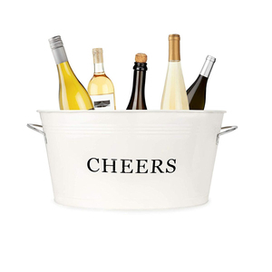 Unique Galvanized Metal Ice Bucket Rust-Proof Beverage Tub With Handles For Wine Beer Champagne Oval Party <b>Drinks</b> <b>Cooler</b> For Bar - Product Image 3