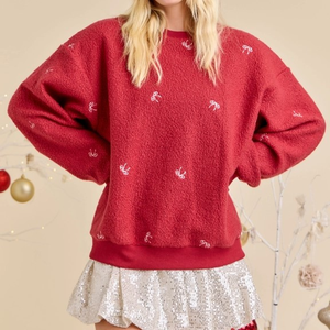 เสื้อสเวตเชิ้ตผู้หญิงปักลายโบว์ แขนยาว คอวี ผ้าพลัฌ สำหรับฤดูใบไม้ร่วง/ฤดูหนาว รับผลิตตามแบบ พร้อมขายส่ง - Product Image 6