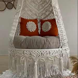 Macrame Swing, <b>Cushioned</b> Hanging <b>Chair</b>, Hängesessel, Swing <b>Chair</b>, Macrame <b>Rocking</b> Swing - Product Image 1