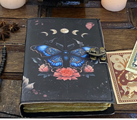 Carnet de sorts vierge, Journal des Ombres, avec fermoir, en cuir fait main vintage, couverture rigide, écologique, 100 feuilles, impression UV, Papillons de lune
