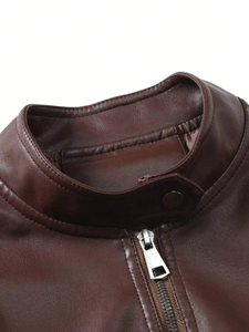 เสื้อแจ็คเก็ตหนัง PU บางสำหรับผู้ชาย คอตั้ง มีกระเป๋าข้าง สไตล์สุภาพบุรุษ ขายส่ง - Product Image 3