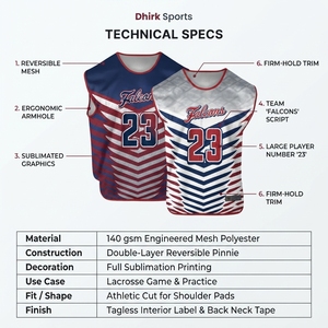 Maillot de lacrosse personnalisé avec logo, 100 % polyester, rayé, sans manches, réversible, imprimé, tenue de football, design personnalisé - Product Image 4