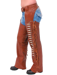 Cowboy Six Inches Fringe Top Grain Soft Buffalo Leather English Motorcycle <b>Chaps</b> Horse <b>Riding</b> Racing Full Customized Slim Fit - Product Image 2