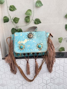 Sacs à main en cuir de fourrure de vachette sac à provisions sacs décontractés cheveux de fourrure métallique sur sac à main en cuir caché bohème femmes utilisation sac à main - Product Image 2