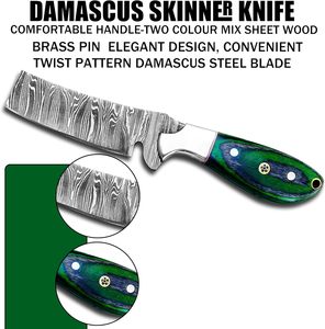 Cuchillo de vaquero forjado a mano de acero de Damasco, cuchilla fija EDC de espiga completa, mango de madera con funda de cuero, OEM personalizado - Product Image 3