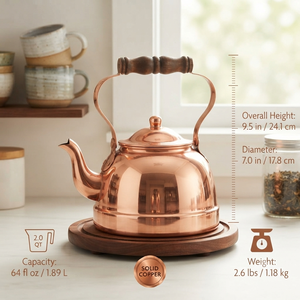 Bouilloire à thé en cuivre gravée à la main avec poignée en bois, théière vintage pour cuisinière, chauffe-eau, pot de service traditionnel pour café - Product Image 4