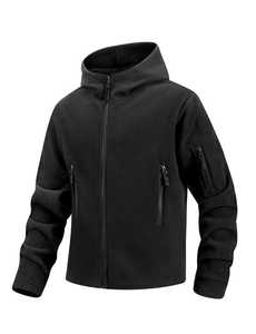 Chaqueta de Forro Polar con Capucha para Hombre, Color Sólido, Cierre de Cremallera, Resistente al Viento, Informal, para Otoño, Corte Regular, Beige - Product Image 2