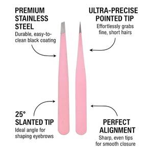 Juego de pinzas de precisión para cejas con ángulo de 25 grados y puntas ultra afiladas en estuche rosa premium - Product Image 3