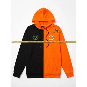 Sudadera con Capucha Personalizada Negra y Naranja con Diseño Vertical, Sudadera de Forro Polar con Gráfico de Cara Sonriente para Hombre, Ropa Urbana, Venta al por Mayor de Fábrica OEM - Product Image 6
