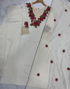 Salwar Kameez en coton beige avec broderie, style traditionnel indien pakistanais, moderne, séchage rapide, décontracté, pour fêtes et mariages, pour femmes - Product Image 5