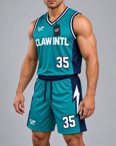 Ensemble de maillots de basket-ball pour hommes Claw Intl, vert marine, blanc, impression par sublimation, polyester respirant, uniforme - Product Image 2