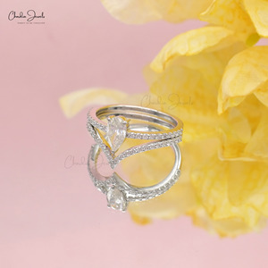 Anillo de Diamantes Apilables Chevron Más Vendido, Anillo de Diamantes Blancos con Corte de Pera de 7x4 mm, Juego de Anillos Combinables, Joyería de Boda para Novia, Venta al por Mayor - Product Image 4