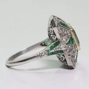 5.8Ct Art Deco Style Green Moissanite <b>Emerald</b>-Cut Prong-Set IGI Certified Engagement Rhodium Plated <b>Silver</b> Wedding <b>Ring</b> - Product Image 4