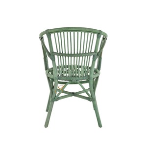 Chaise de salle à manger en rotin vert tropical de luxe avec accoudoirs, fauteuil en osier artisanal pour restaurant haut de gamme, café, boutique de meubles - Product Image 2