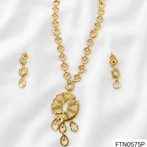 Brass 18K Gold Plated Women's Turkish Long Haram Necklace <b>Set</b> Bridal Traditional Wedding Engagement Anniversary Party Trendy - Product Image 1