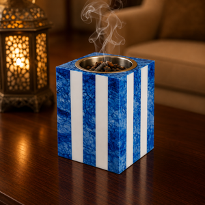 Brûleur d'encens de luxe en os incrusté, design rayé, en résine rose, brûleur de Bakhoor islamique avec coupelle en laiton pour Ramadan, Aïd, décoration arabe, cadeau - Product Image 6
