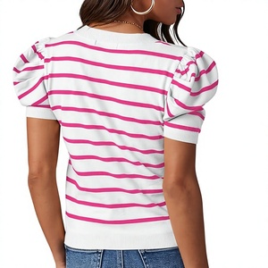 Women's Solid Short Sleeve T-Shirt Regular Sleeve Crew Neck Knitted Cotton Casual Summer <b>Top</b> Regular Fit Breathable Embroidery - Product Image 3