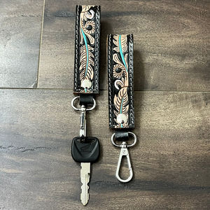 Wholesale Hand Tooled Cow Leather Keychain Best Souvenir Gift Customized Bag <b>Charms</b> Keyrings Trendy Designed wristlet for Unisex - Product Image 5