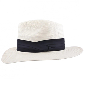 Unisex White Straw Fedora <b>Hat</b> with Black Ribbon <b>Band</b> Wide Brim Casual Beach Summer Hand Embroidery Adjustable Adult - Product Image 2